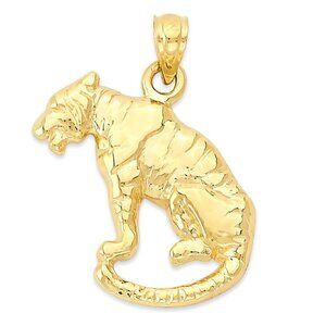 Solid 10k Gold Tiger Pendant - Animal Jewelry Lunar New Year Gifts